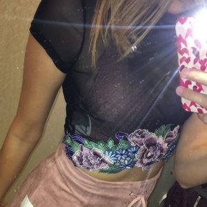 Charlotte Russe Mesh Floral Crop Top Medium